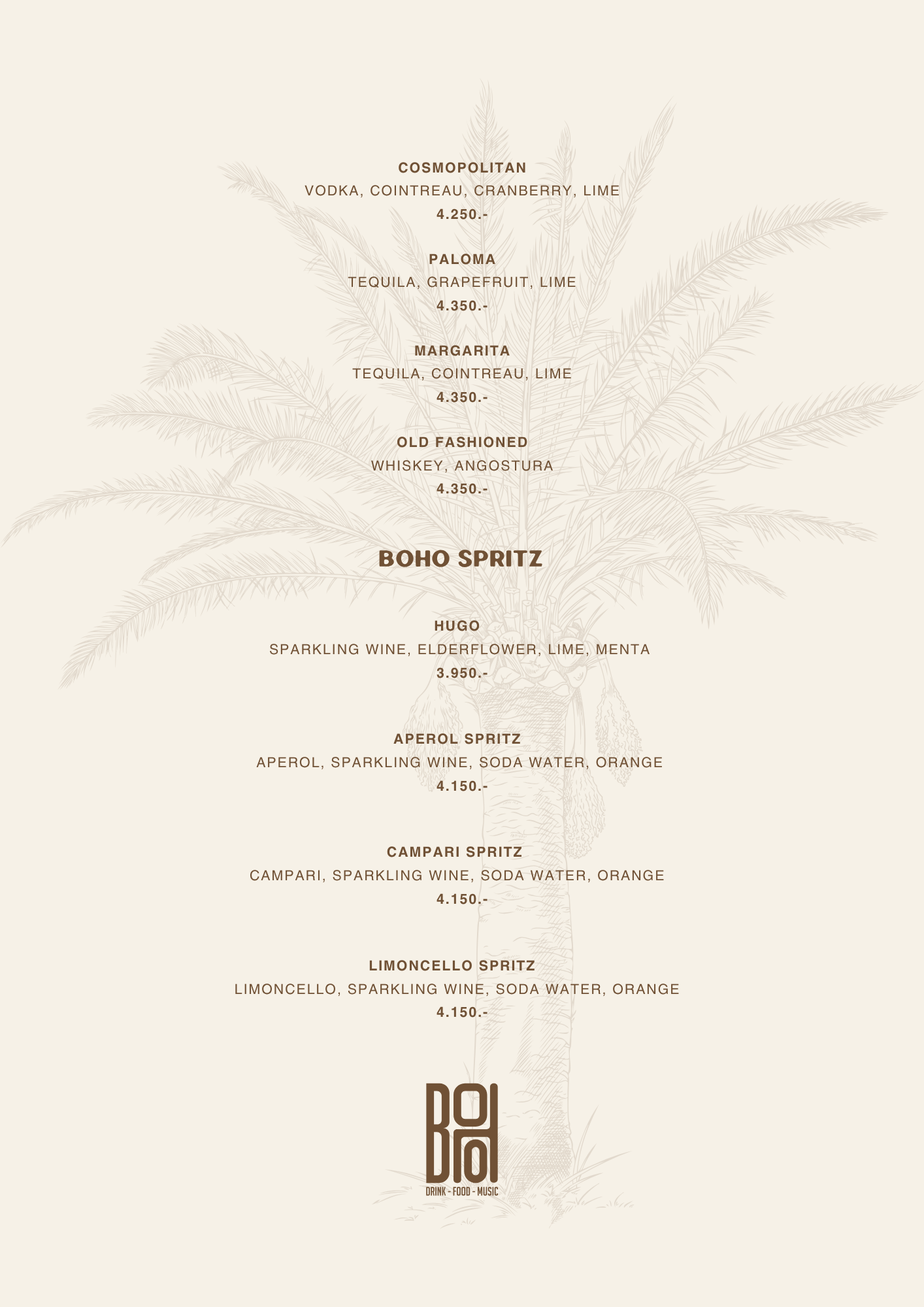 BOHO Budapest borlap – Fehérbor, rozé, vörösbor és pezsgő