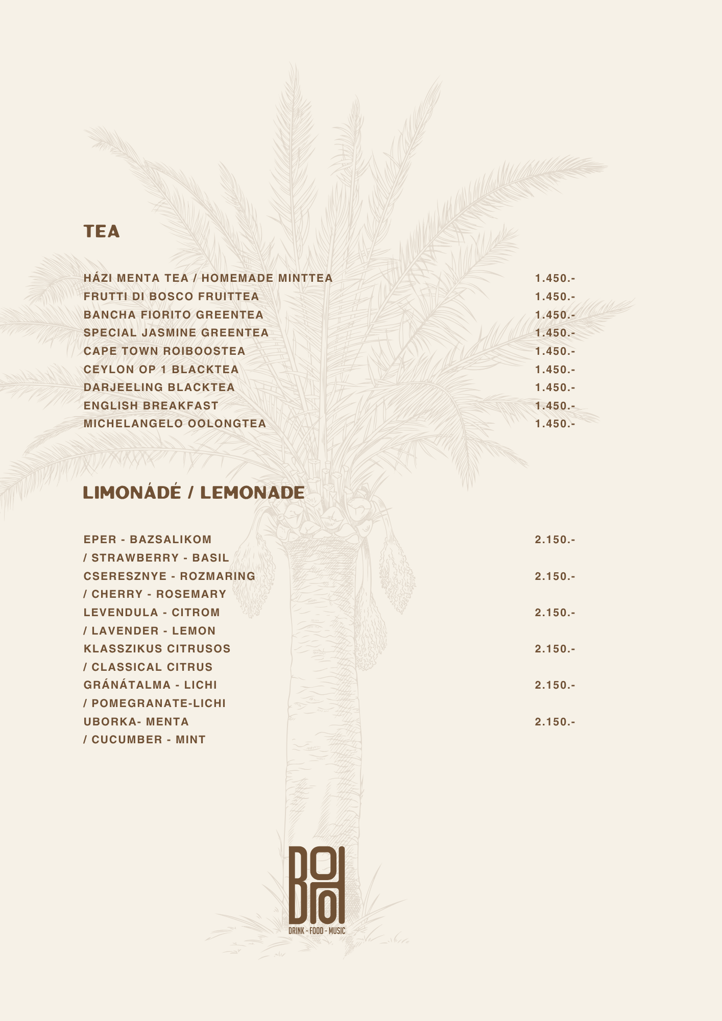 BOHO Budapest itallap – Vodka, pálinka, rum, tequila, mezcal