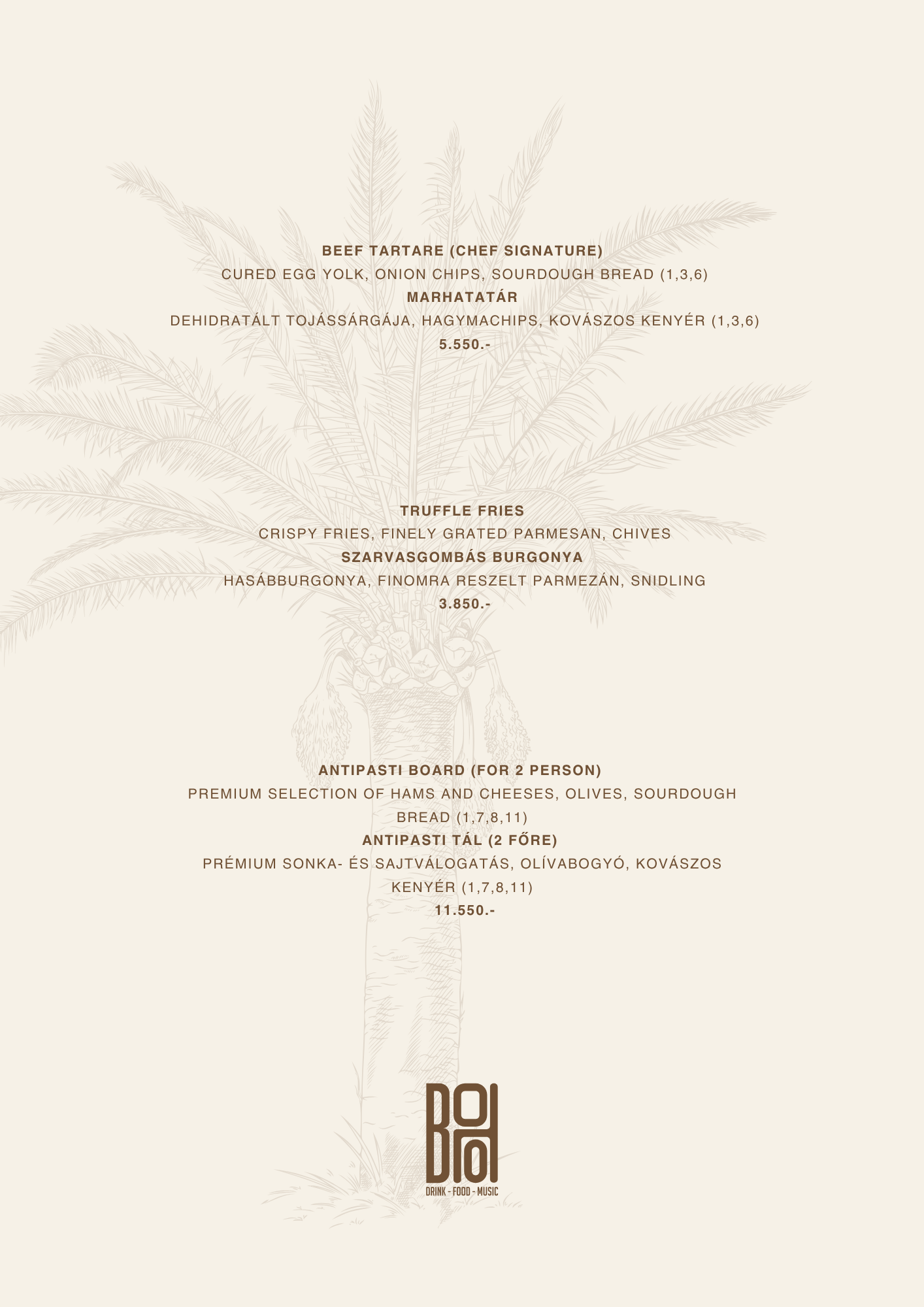 BOHO Budapest étlap – Főételek, burgerek és desszertek
