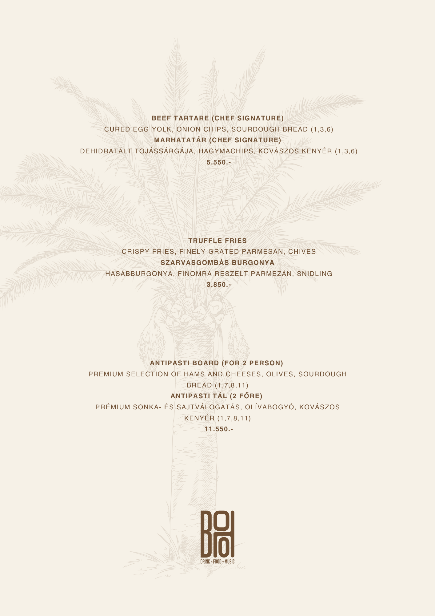 BOHO Budapest étlap – Főételek, burgerek és desszertek
