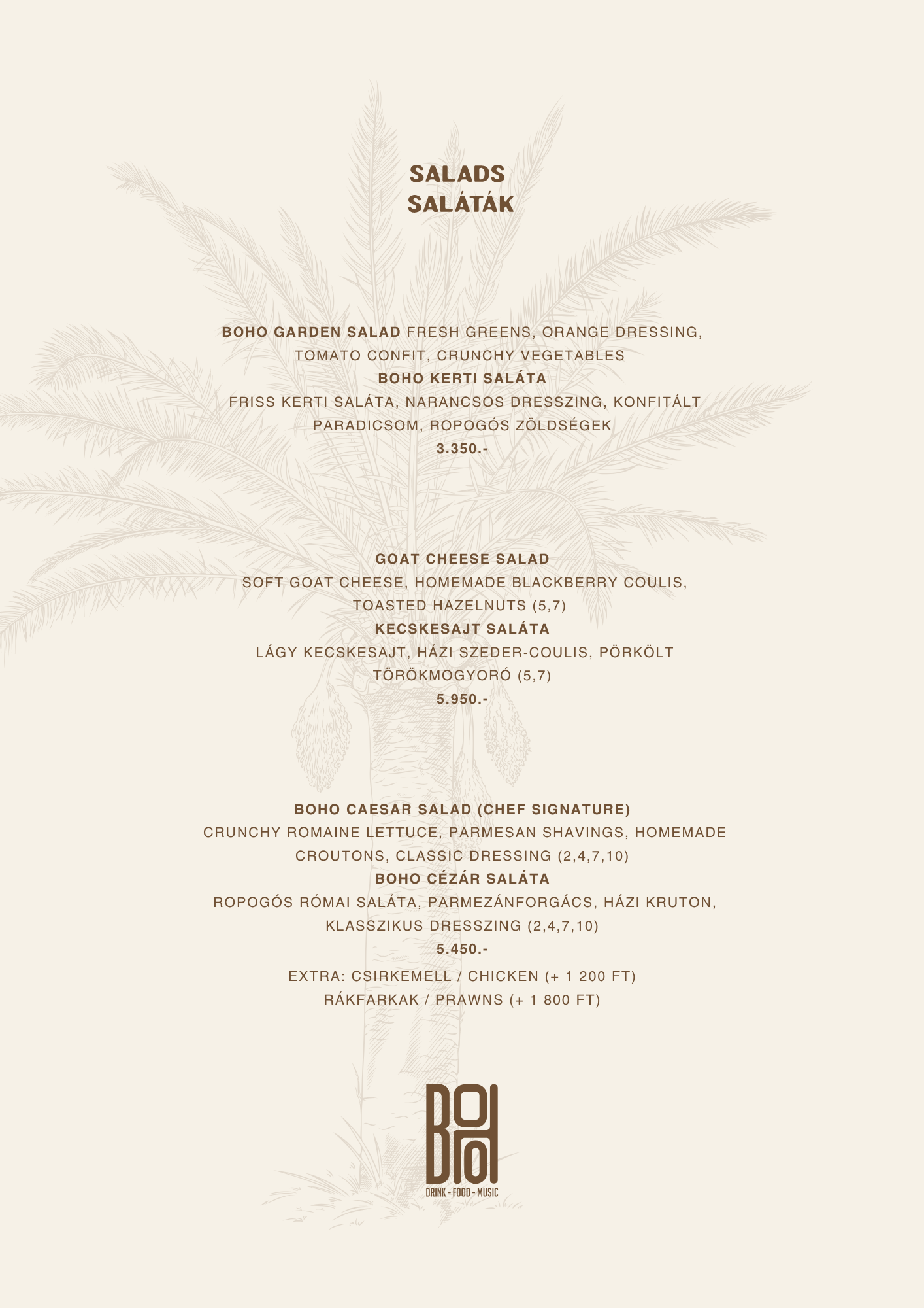 BOHO Budapest étlap – Főételek, burgerek és desszertek