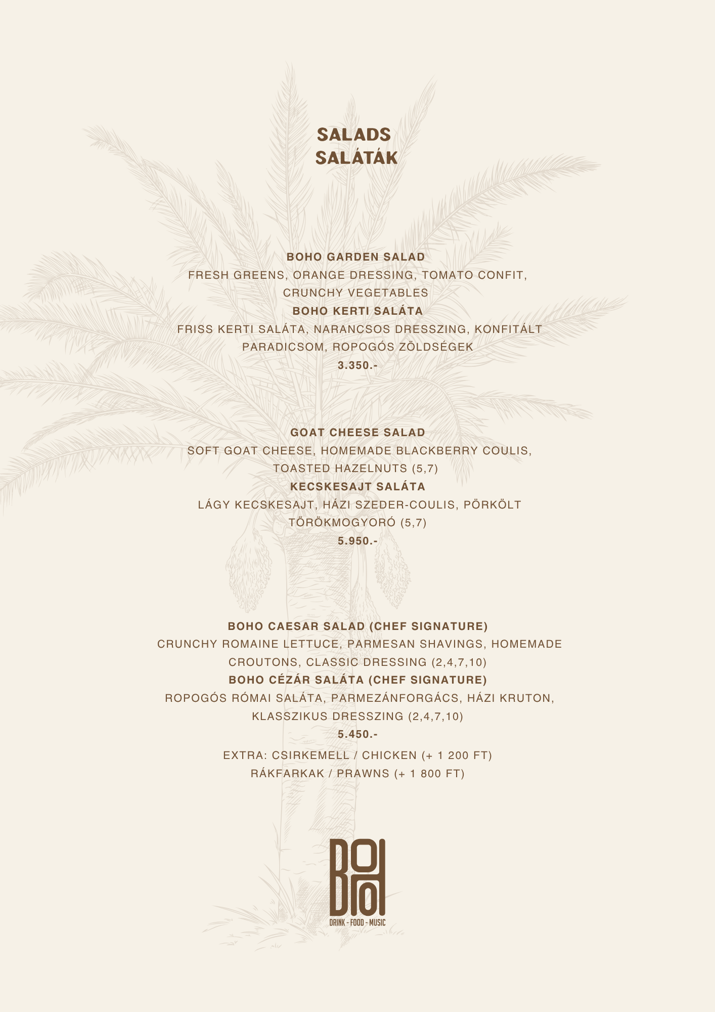 BOHO Budapest étlap – Főételek, burgerek és desszertek