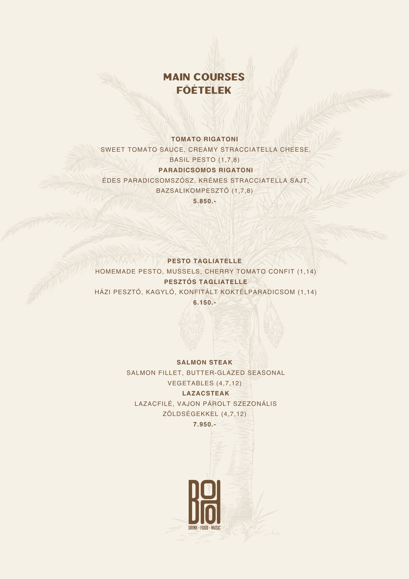 BOHO Budapest itallap – Üdítők, ásványvíz, tea, limonádé, mocktail, energiaital, kávé