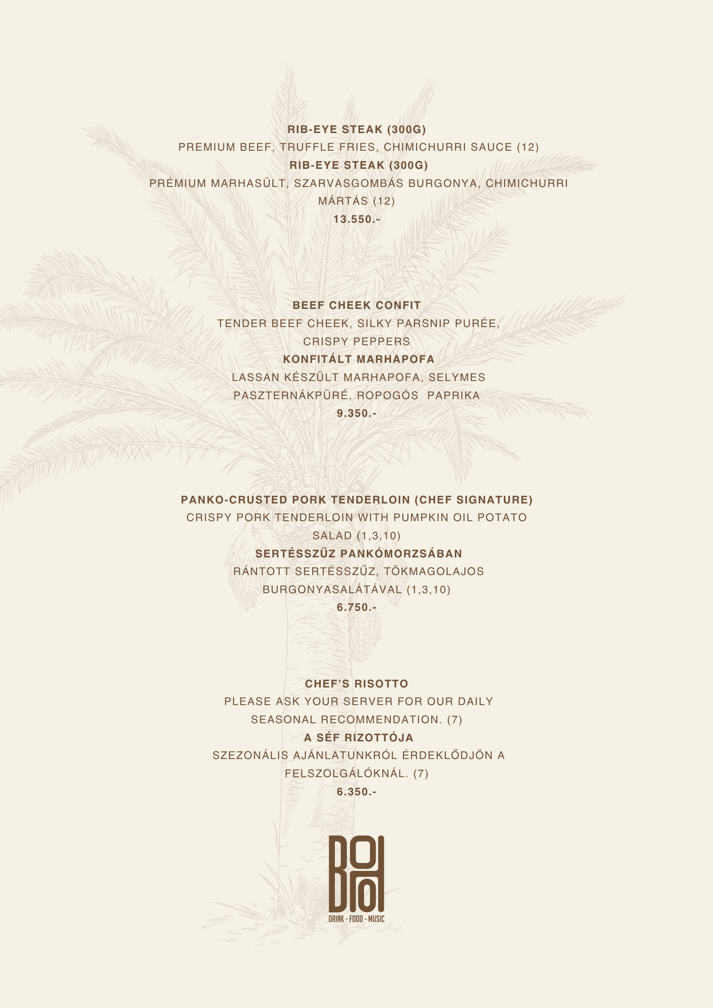 BOHO Budapest itallap – Csapolt és üveges sörök, whiskey, vermuth, mate tea, likőrök, bitter, konyak