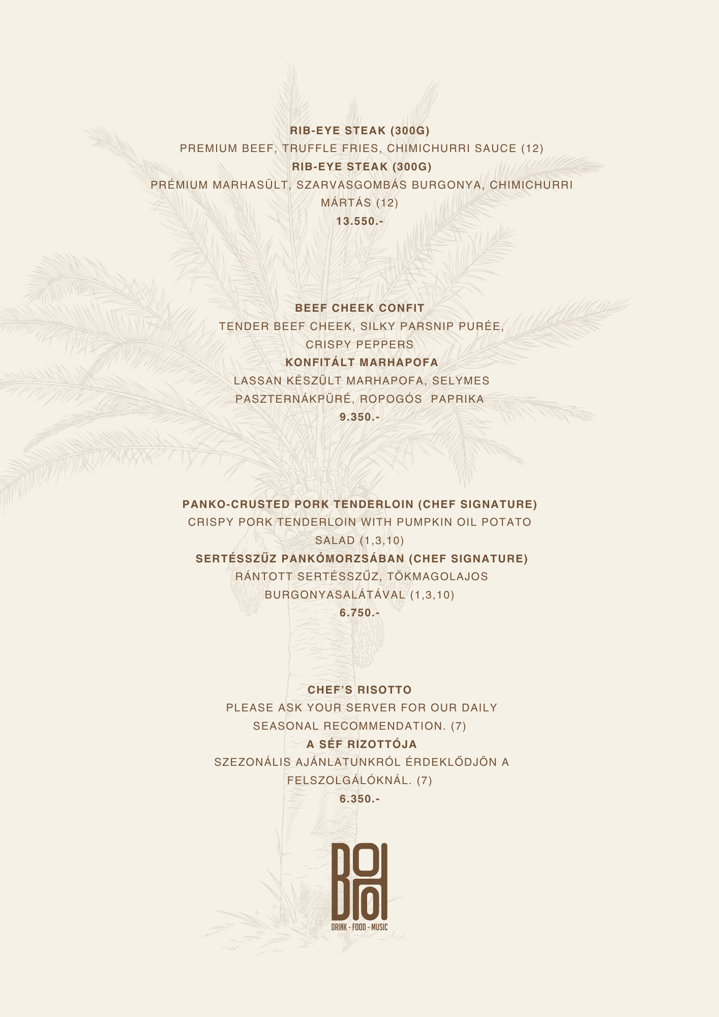 BOHO Budapest itallap – Csapolt és üveges sörök, whiskey, vermuth, mate tea, likőrök, bitter, konyak