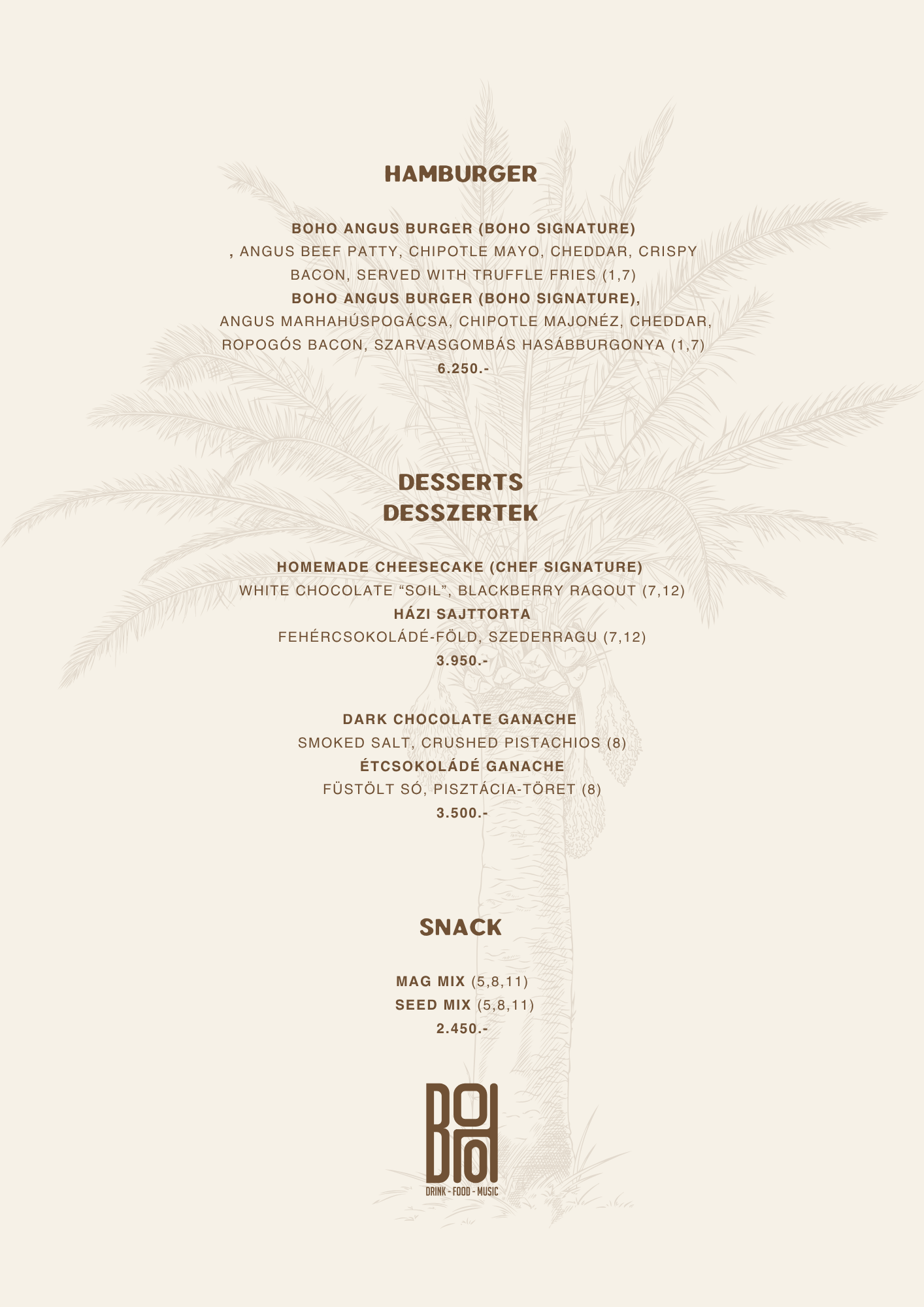 BOHO Budapest itallap – Vodka, pálinka, rum, tequila, mezcal