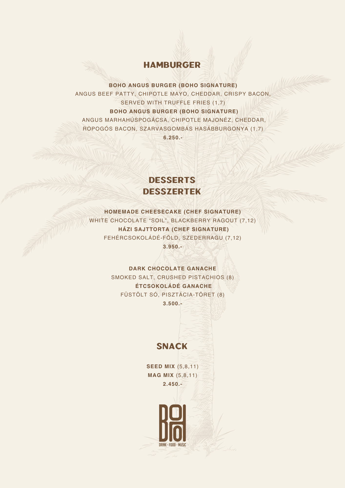 BOHO Budapest itallap – Vodka, pálinka, rum, tequila, mezcal