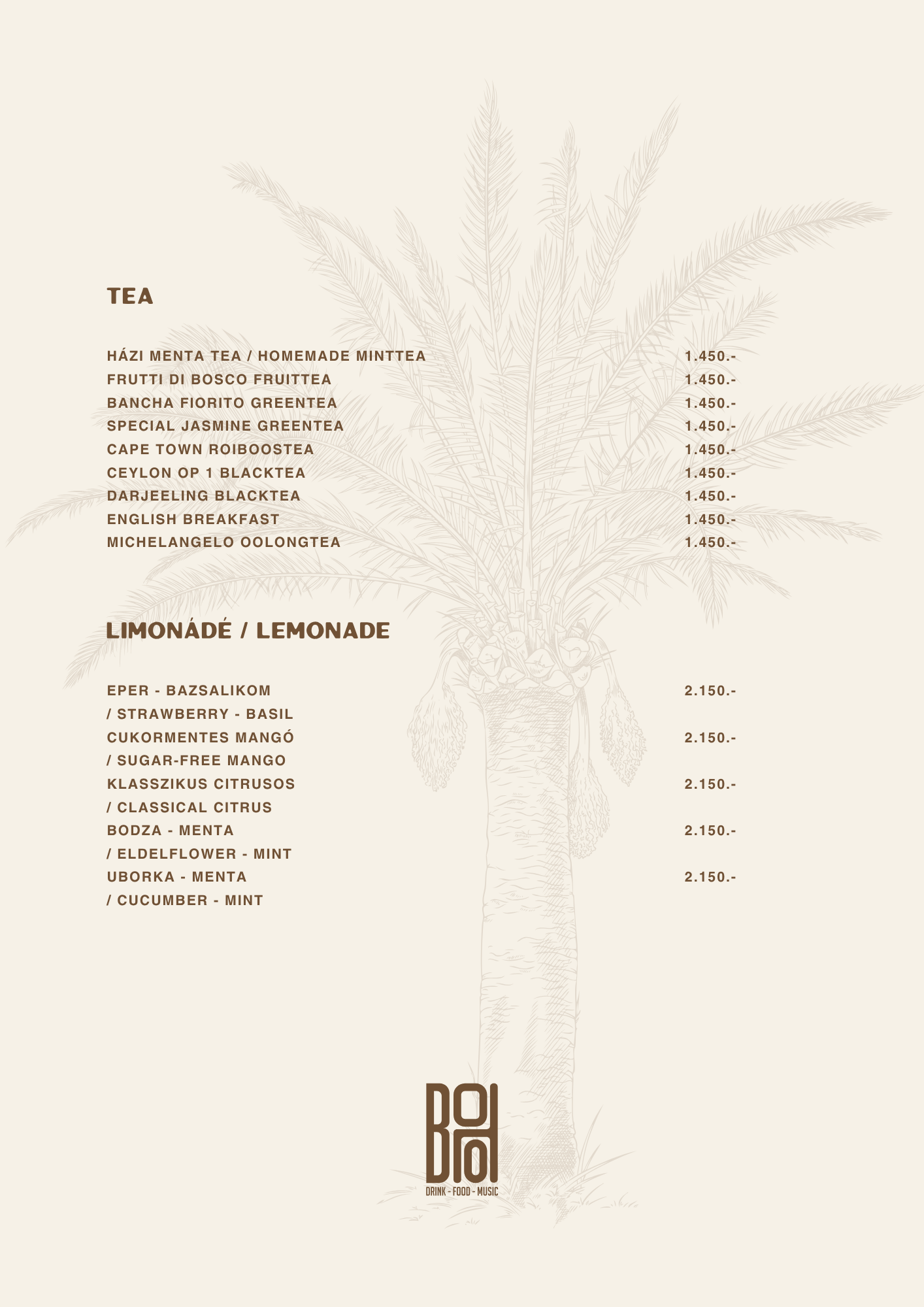 BOHO Budapest itallap – Vodka, pálinka, rum, tequila, mezcal