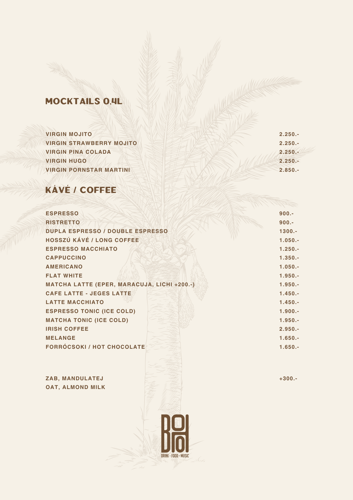 BOHO Budapest itallap – Vodka, pálinka, rum, tequila, mezcal